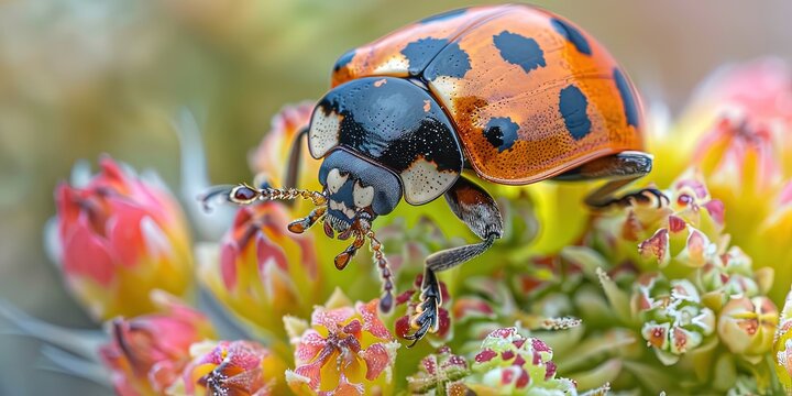 Closeup macro image of a ladybug's face