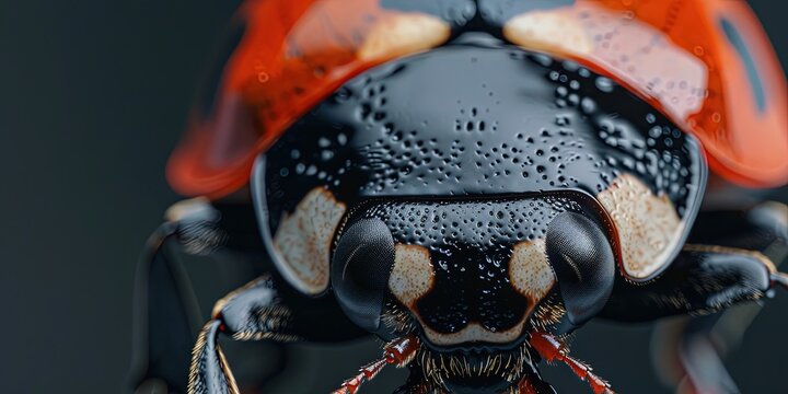 Closeup macro image of a ladybug's face
