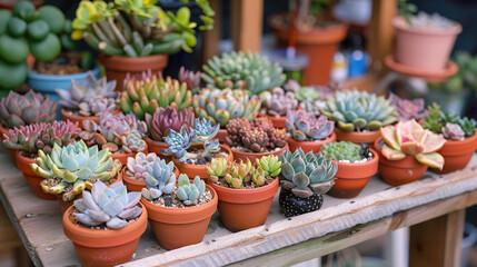 Assorted Succulent Plants in Terracotta Pots on Display