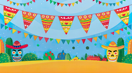 Colorful Cinco de Mayo Celebration Background with Decorations