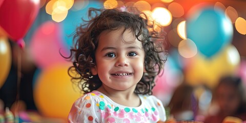 Young kid at birthday party with balloon