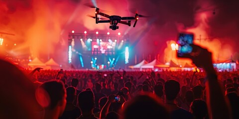 Man flying a drone over a concert during summer music festival season