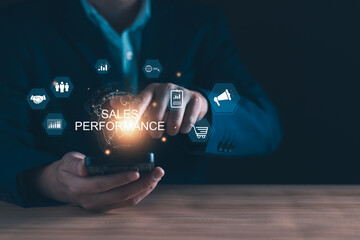Sales performance management concept. Improve sales efficiency, agile CRM, Strategic Decision Making for Operations Management, increase sales and business growth.