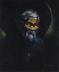 Obraz premium Velvet Painting of Old Asian Man