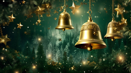 Digital christmas green golden bell starry sky abstract graphic poster web page PPT background