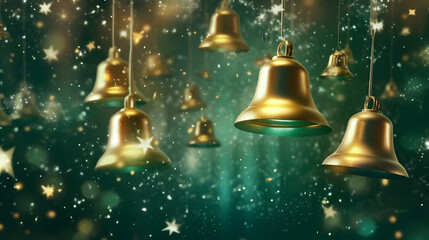 Digital christmas green golden bell starry sky abstract graphic poster web page PPT background