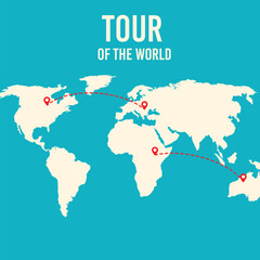 World Map Tour Vector Illustration.