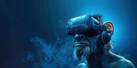 Online troll wearing virtual reality headset