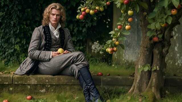 4K HD video clips Isaac Newton formulated gravitational theory in 1665 or 1666 after watching an apple fall and asking why the apple fell straight down.