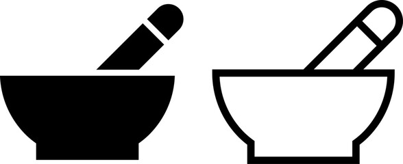 mortar and pestle icon, sign, or symbol in glyph and line style isolated on transparent background. Vector illustration