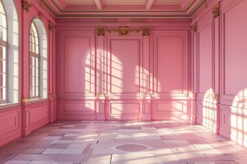 Elegant Pink Empty Palace Architecture - obrazy, fototapety, plakaty