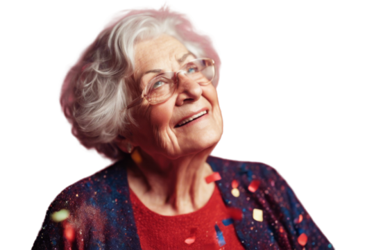 confetti woman studio senior red Party Portrait concept. background. old elderly retired pensioner 1 female adult person model caucasian shot beauty background grey casual