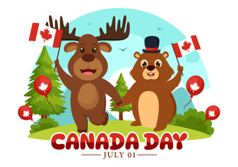 Happy Canada Day Vector Illustration Celebration in 1st July with Maple and Ribbon in National Holiday Flat Cartoon Background