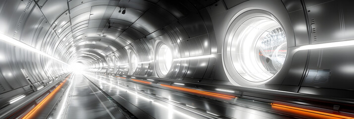 Fototapeta premium Velocity Through Urban Space The Motion and Spee, Abstract speed motion blur in futuristic highway road tunnel 3d rendering