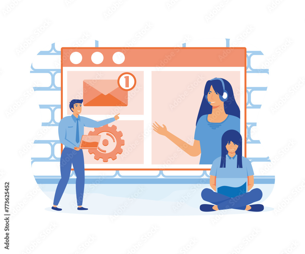 Poster devops developer concept. software development and operating concept. flat vector modern illustratio