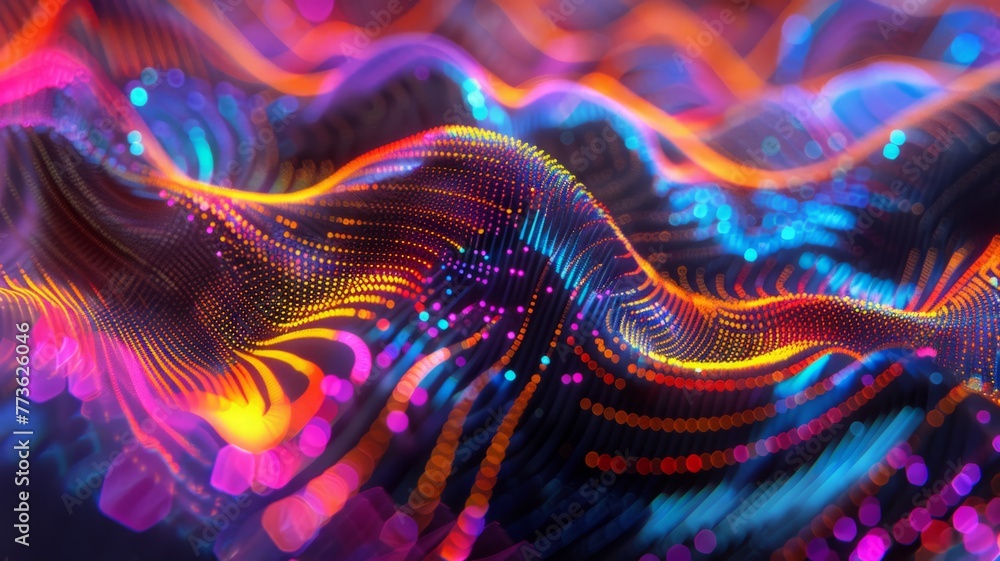 Aufkleber vibrant digital waves abstract background - a dynamic abstract of glowing digital waves with neon co