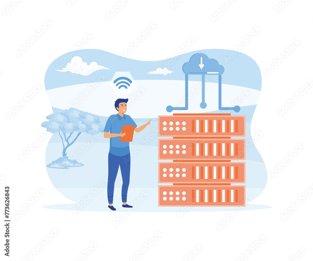 Aufkleber web hosting concept. concept of cloud computing, online database, technology. flat vector modern ill