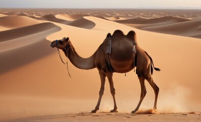 camel through sandy desert