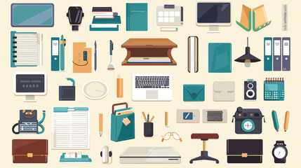 Business and office elements flat cartoon vactor il - obrazy, fototapety, plakaty