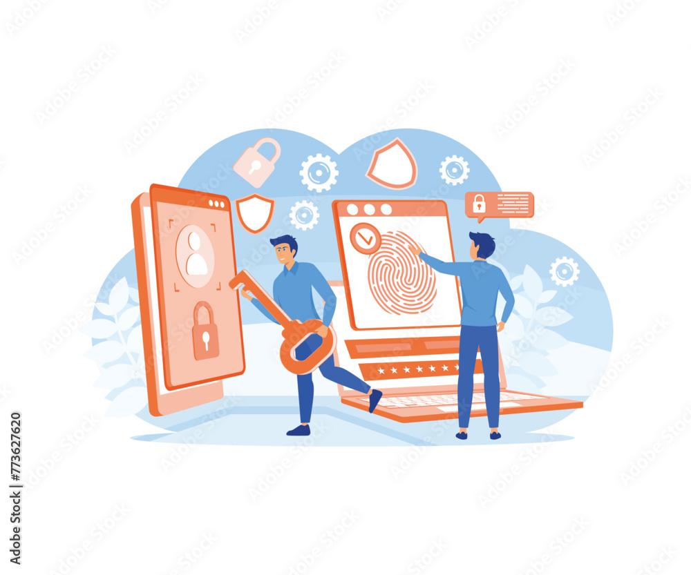 Poster biometric access control web design. biometrics identification and verification. fingerprint scannin