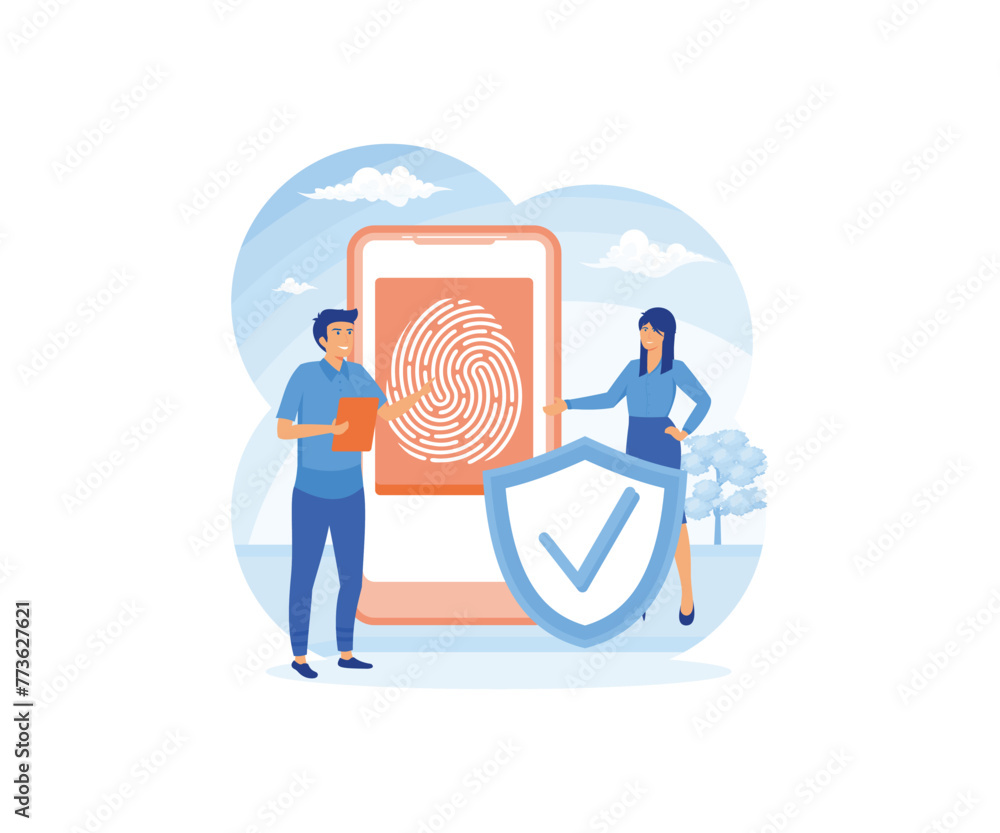 Poster biometric authentication concept. privacy and recognition, biometric access control, fingerprint scr