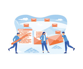 Mail service concept. People are engaged in sending mail, messages and parcels to customers. flat vector modern illustration