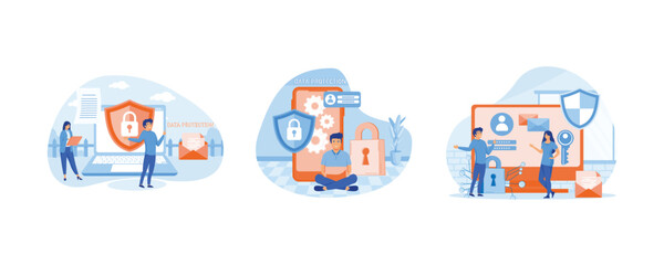Data protection Concept for web page. Data security and privacy and internet security. Data protection Concept. Set flat vector modern illustration