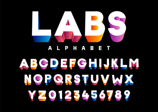 colorful modern 3d layered alphabet font set with vivid gradient colors for creative designs