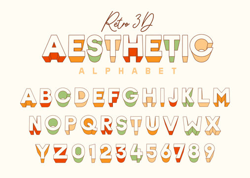 Pastel retro 3d alphabet set. vintage aesthetic font typeface effect with modern twist for stylish branding