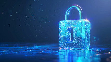 Futuristic Digital Padlock Concept - A glowing cyber security padlock symbol against a dark, high-tech background.