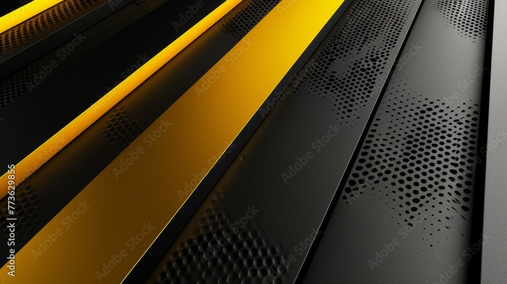 Poster abstract tech background with yellow accents - close-up of a modern black technical surface with yel