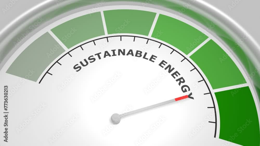 Poster sustainable energy value measuring device with arrow and scale.