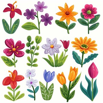 Bright Hand-Drawn Assorted Flowers Collection for Springtime Designs
