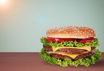 Tasty fresh Hamburger with meat and vegetables