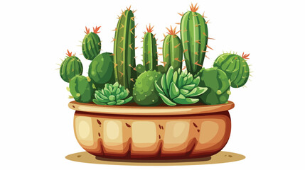 Cactus plant in pot flat cartoon vactor illustratio