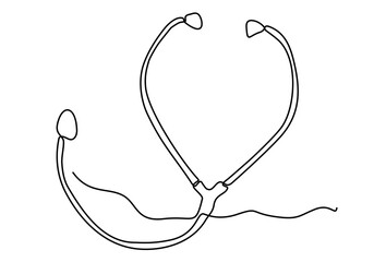 Stethoscope continuous line drawing. Line art of medical instrument drawing. Continuous one line drawing of a stethoscope.