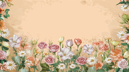Pastel Yellow Peach Background with Floral Vector Border