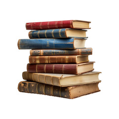 Old books stacked isolated on transparent background