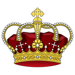 golden red royal crown isolated on white background, transparent png graphic, vector image illustration