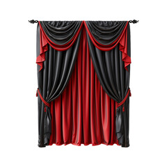 Black and red silk curtain on transparent background