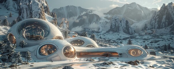 Futuristic house dome at snow zone - obrazy, fototapety, plakaty