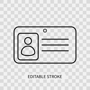 ID card icon or identification passport. Editable stroke. Vector illustration isolated on white background.