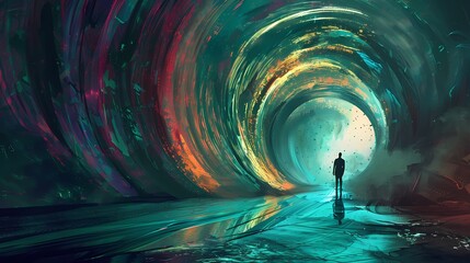 Futuristic vortex tunnel scene abstract illustration poster web page PPT background - obrazy, fototapety, plakaty