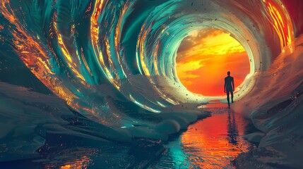 Futuristic vortex tunnel scene abstract illustration poster web page PPT background