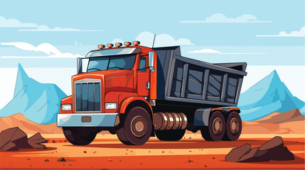 Cargo truck vehicle and mine cartoon vector illustr