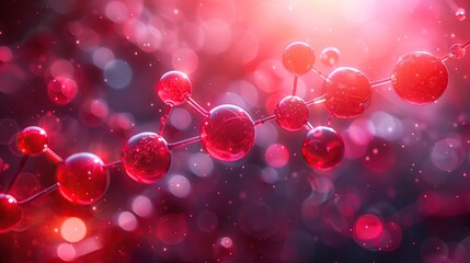 Atoms and molecules on abstract background. on red bright background.

 - obrazy, fototapety, plakaty