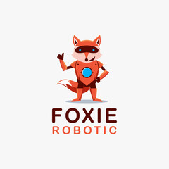 Fox robot cartoon mascot logo vector illustration on white background