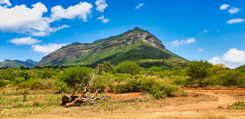 The Taita Hills escarpment near Tsavo West offer dramatic views across the southern Kenya savanna...