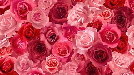 Fototapeta premium Seamless Pattern of Blooming Roses in Shades of Pink and Red