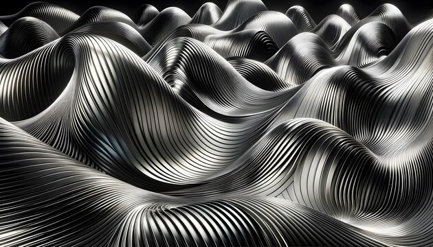 Silver Waves: 3D Metallic Effect Background, Perfect for Advertising and Web Design — Modern Visual Art Combined with Ilford HP5 Style